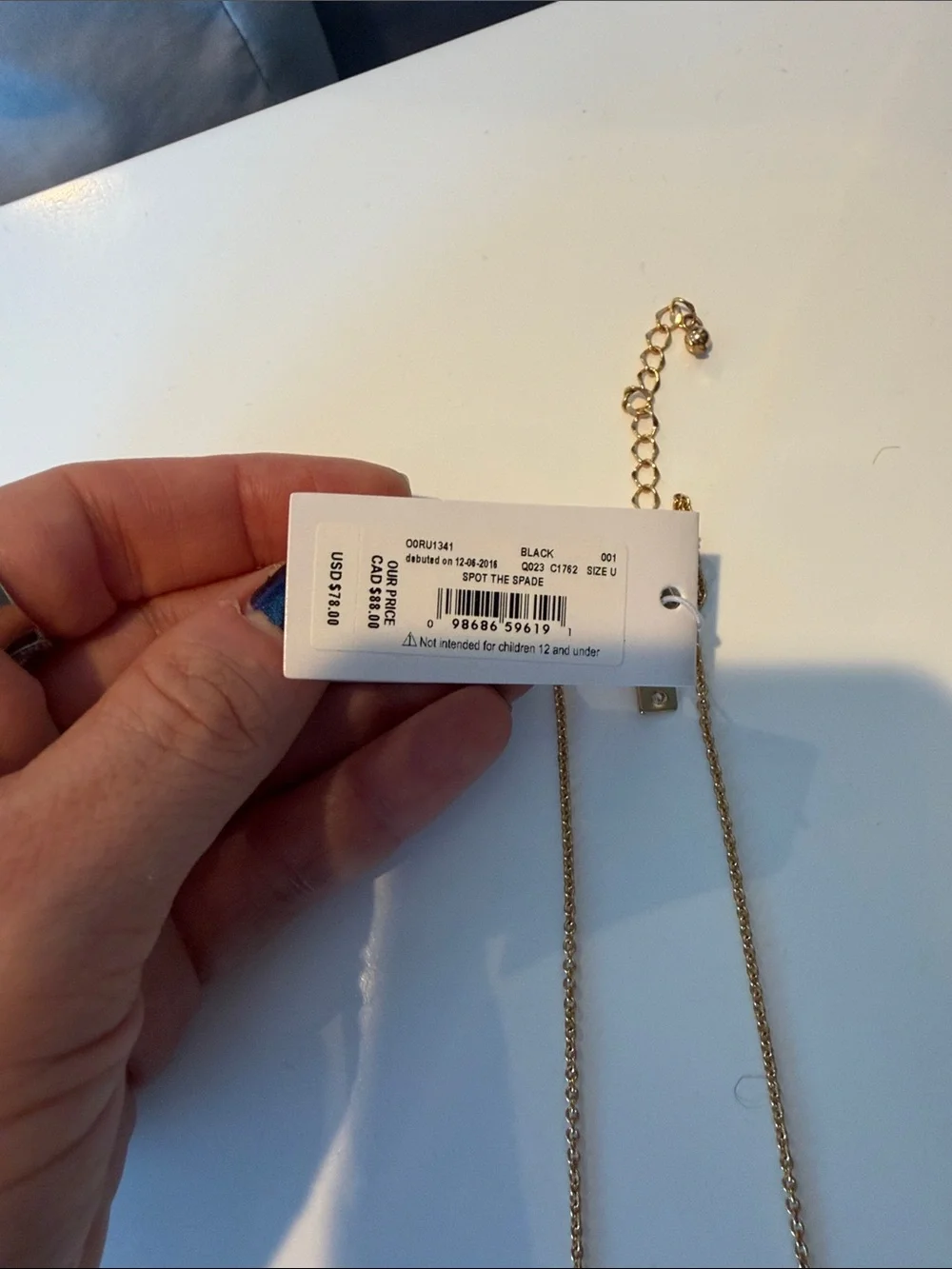 NWT Kate Spade long goldtone and black necklace